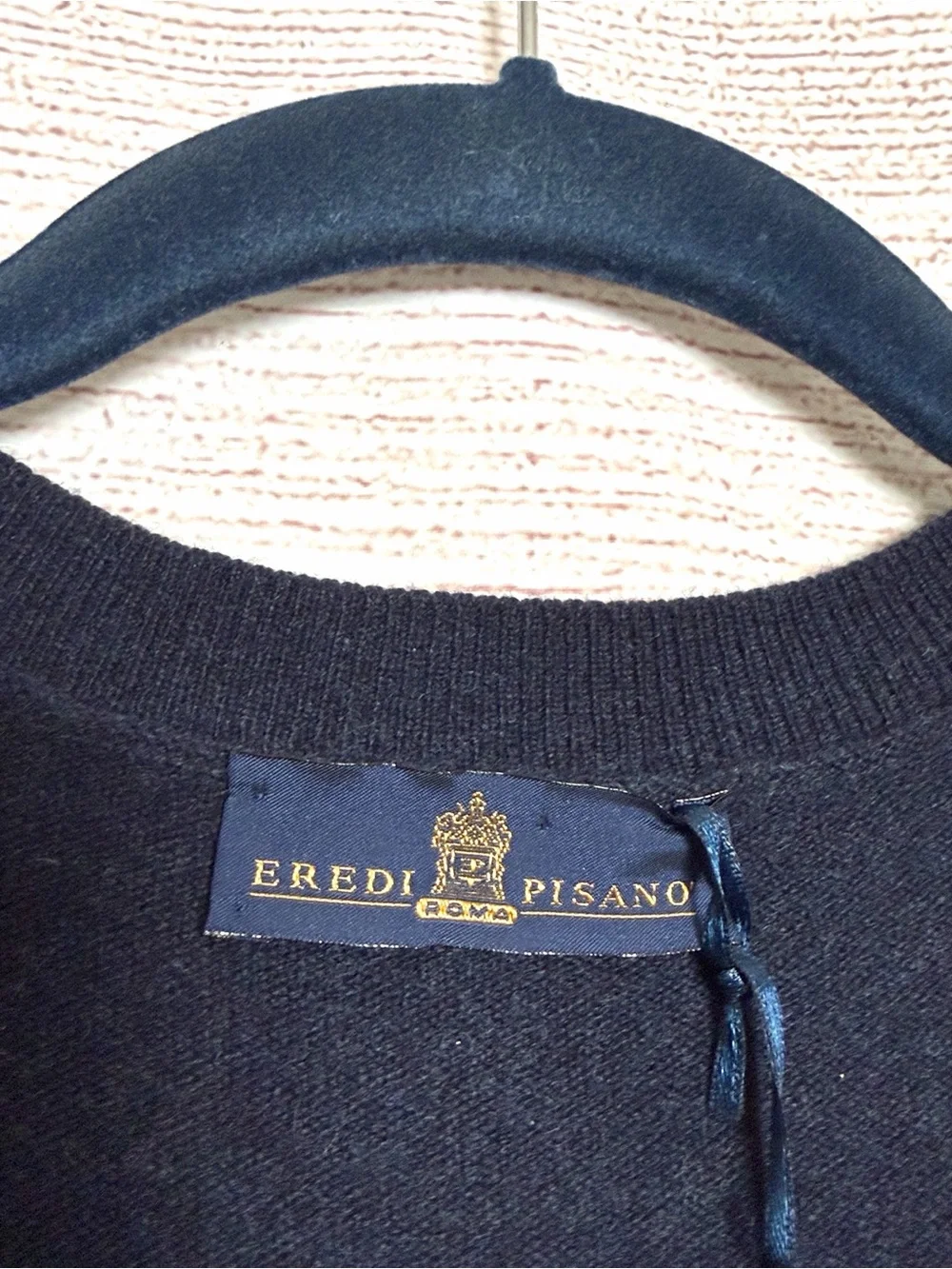 Eredi Pisano Wool Cashmere Grandpa Cardigan Herringbone Navy Gray sz L Slim NWT